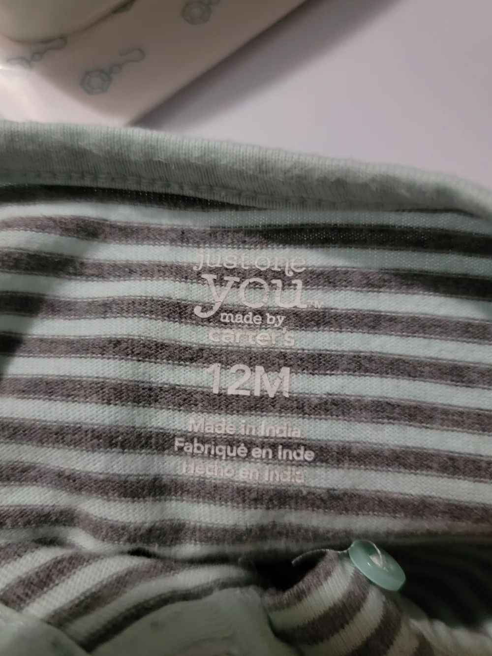 Striped Mint and Gray Baby One-Piece with Panda Appliqué